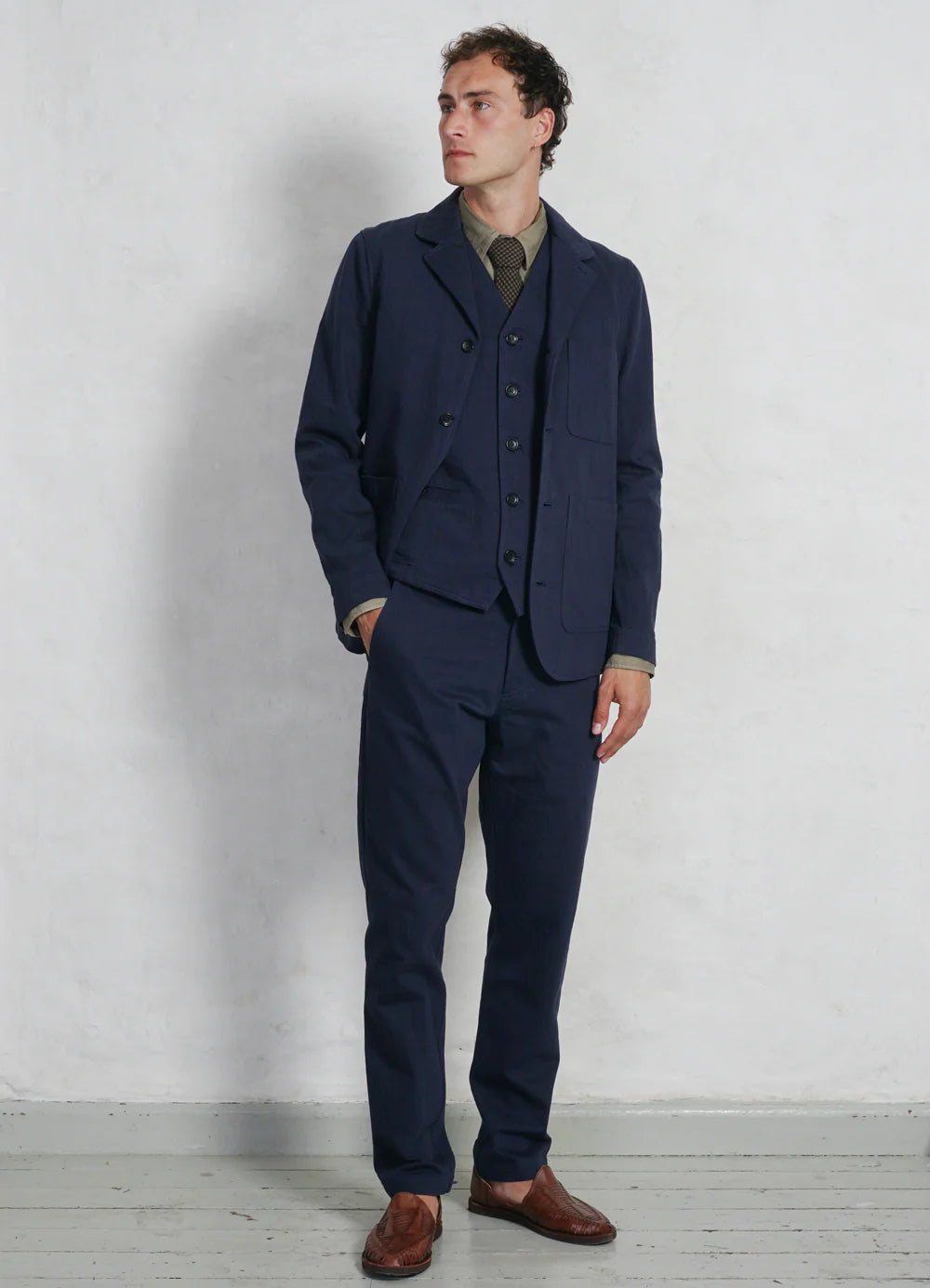HG Knud Casual Waistcoat Navy Slub