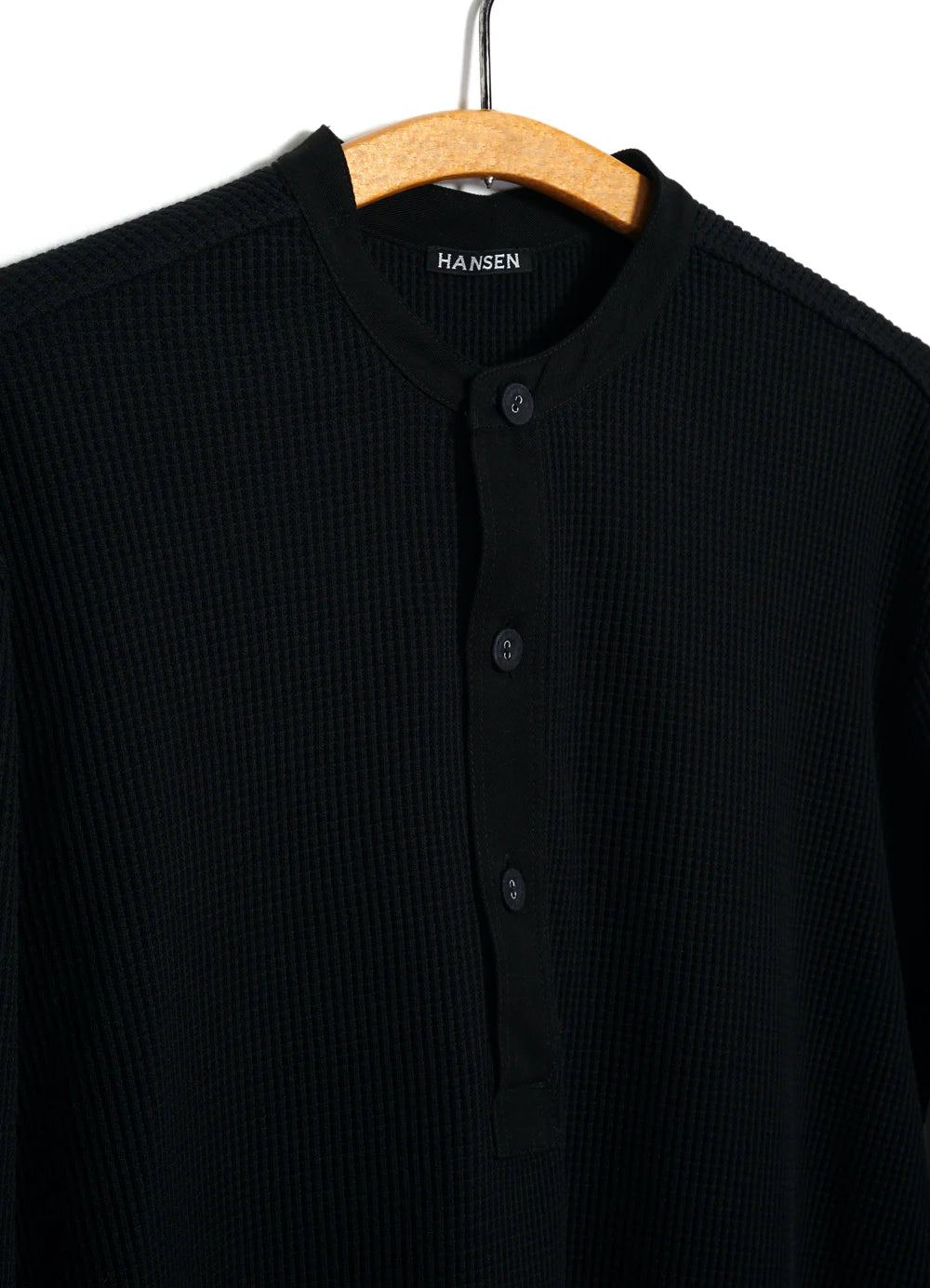 HG HERMANN Long Sleeve Knitted Henley Black