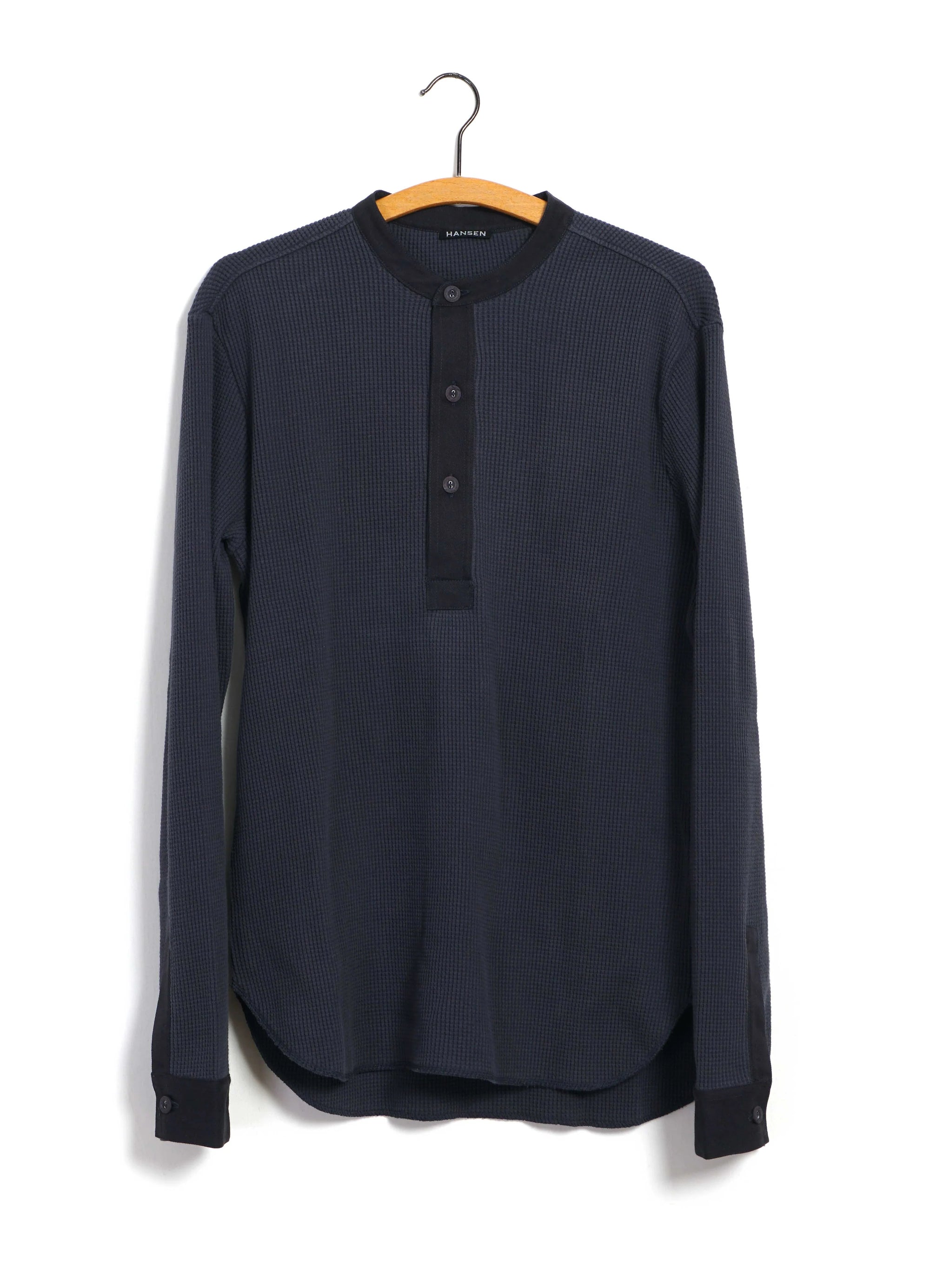 HG HERMANN Long Sleeve Knitted Henley Blue Grey