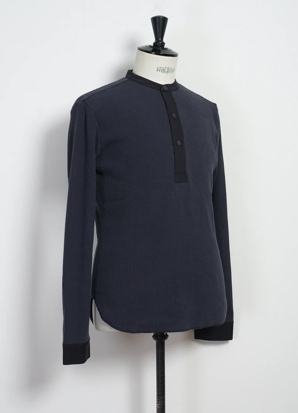 HG HERMANN Long Sleeve Knitted Henley Blue Grey