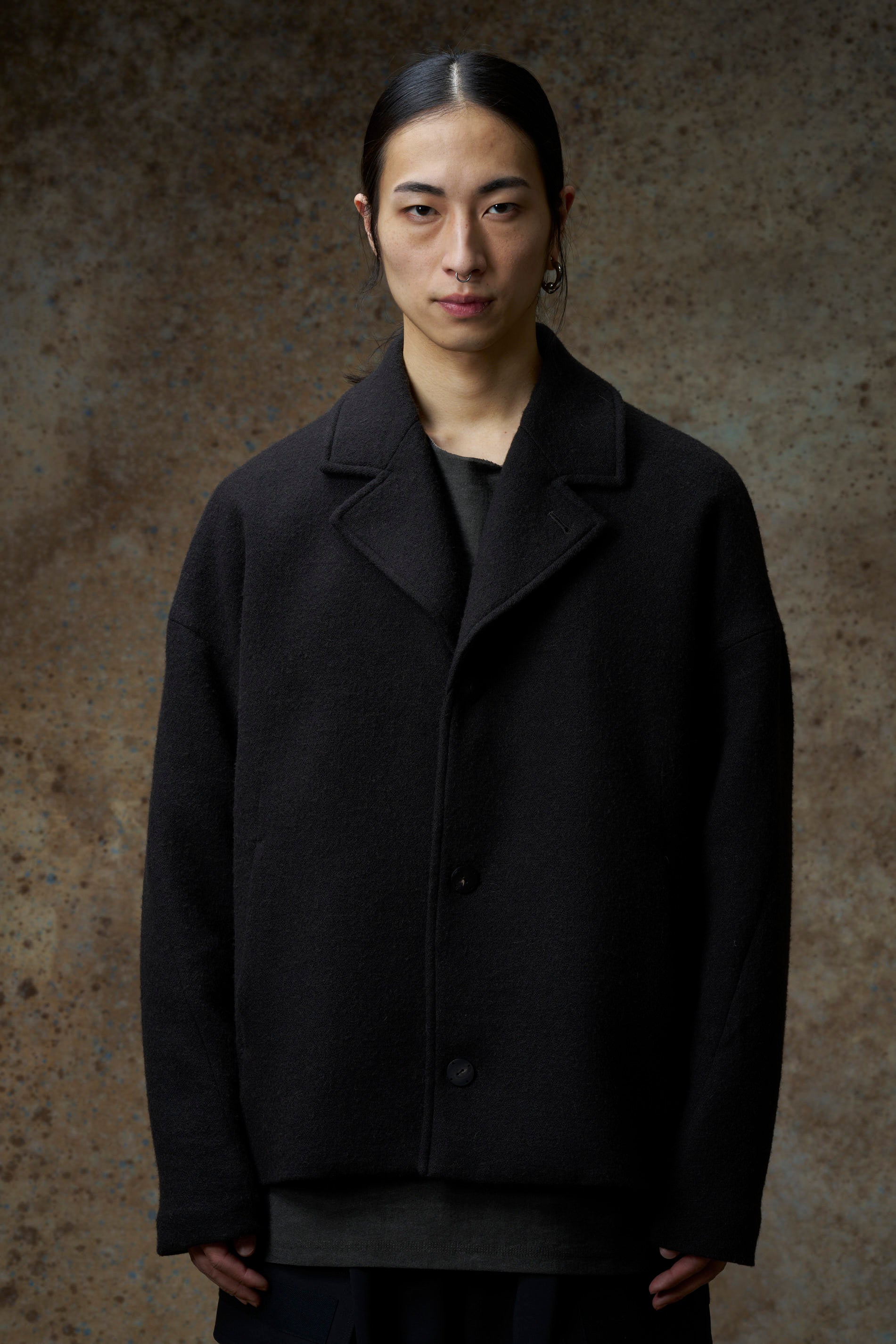 DEVOA Loose Fit Jacket Camel Wool Faded Black