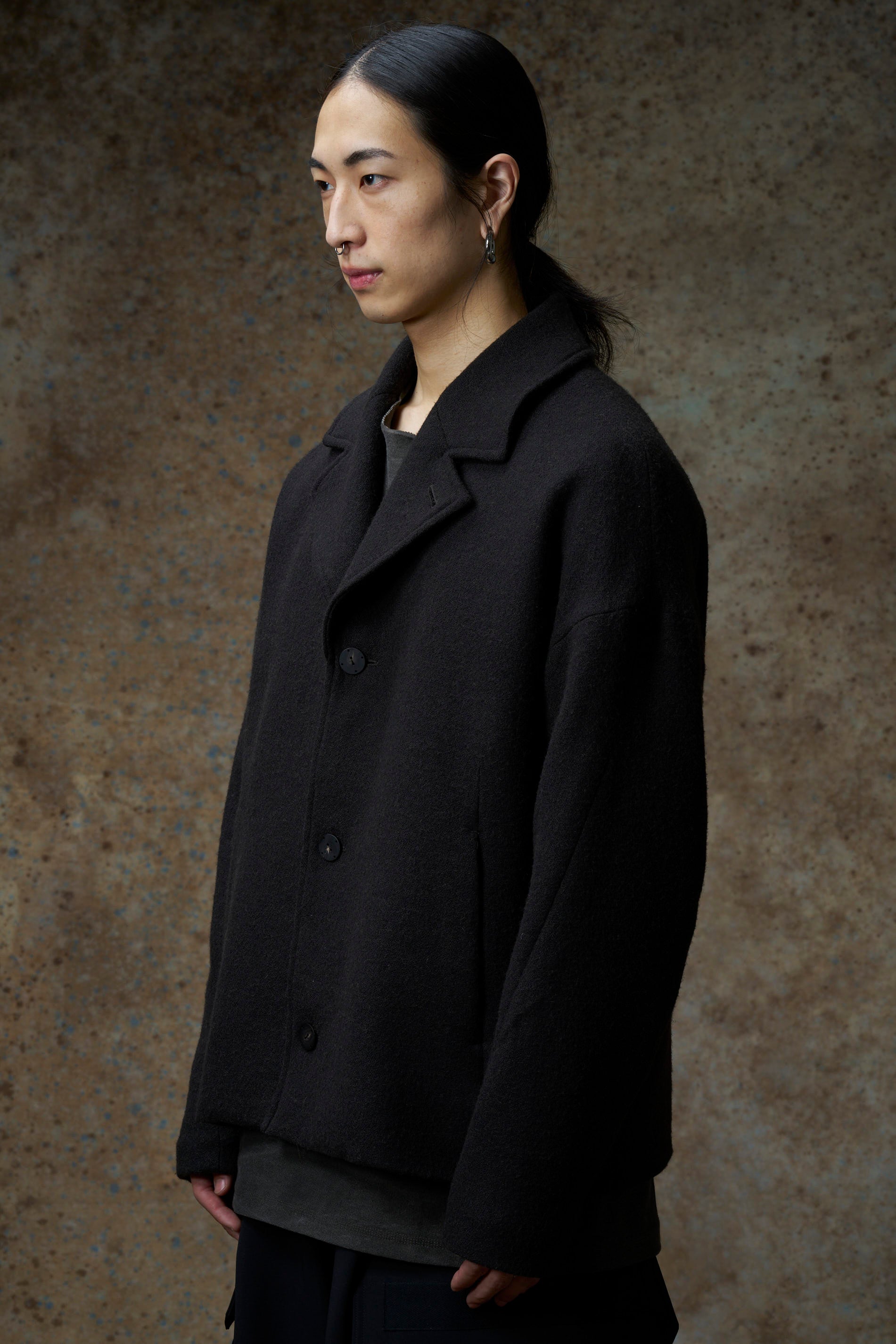 DEVOA Loose Fit Jacket Camel Wool Faded Black