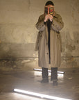 Newspeak Oversized Long Coat Houndstooth Wool Khaki