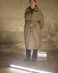 Newspeak Oversized Long Coat Houndstooth Wool Khaki