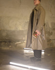 Newspeak Oversized Long Coat Houndstooth Wool Khaki