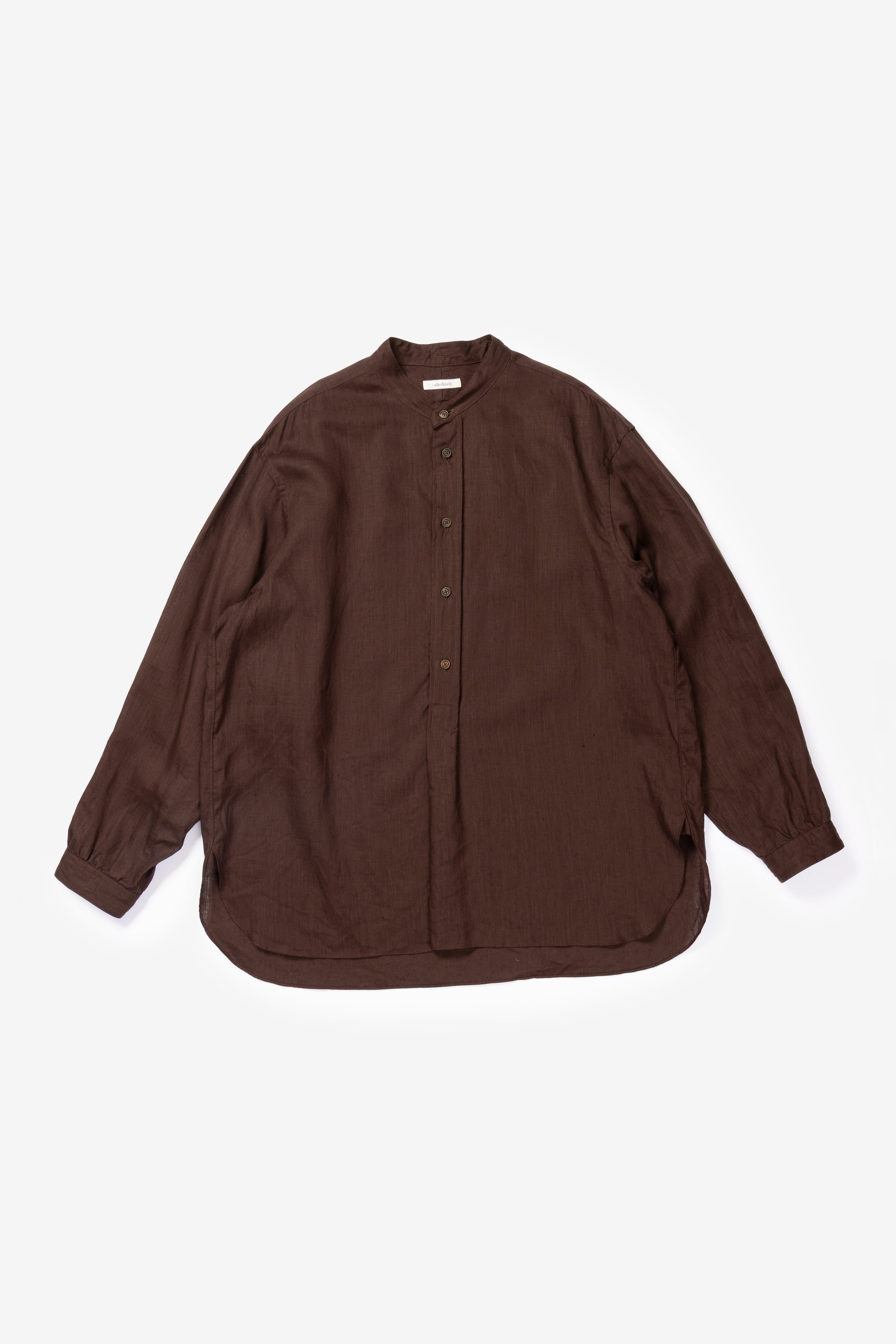 Calmlence Band Collar Pullover Shirt Dark Brown – Store Du Nord